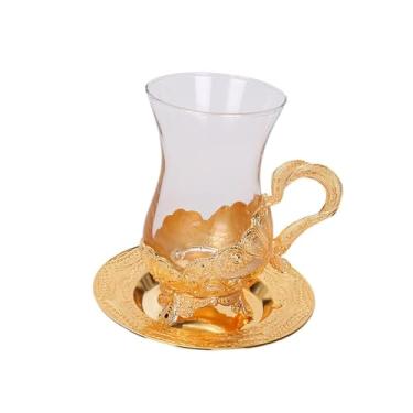 Imagem de Baoblaze Caneca de vidro para chá turco com alça, novidade, xícara de chá turco com pires para festa em restaurante familiar, cappuccino americano