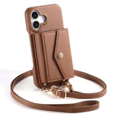 Imagem de POYUFRG Capa transversal para iPhone 17 Pro Max/17 Pro/17 Air/17, capa de couro carteira elegante com porta-cartões e espelho de maquiagem, marrom, 17 ProMax