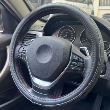 Imagem de Capa universal antiderrapante de fibra de carbono para volante de carro 38 cm (VL03 - Fio Branco)