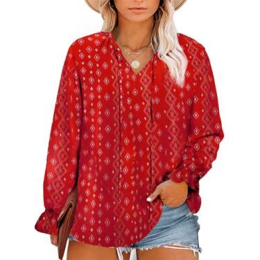 Imagem de Blusa feminina Eytino plus size chiffon boho com estampa floral vermel