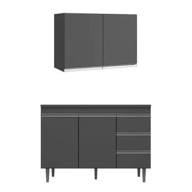 Imagem de Armário Aéreo Andréia 80 cm Balcão de Cozinha com Tampo 100 cm Cinza -