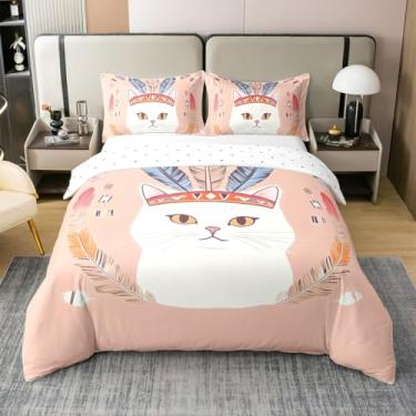 Imagem de Feelyou Capa de edredom de gato, 100% algodão, tamanho solteiro, boêmio, gatos exóticos, conjunto de edredom para meninos, meninas, adolescentes, conjunto de cama respirável para animais e gatos,