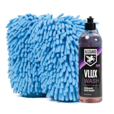 Imagem de AllGuard Luva de microfibra para lavagem de carro + sabonete VLUX – Luvas de lavagem de carro dupla face para lavagem e poeira de veículos externos, sem fiapos, luva de lavagem de chenille sem