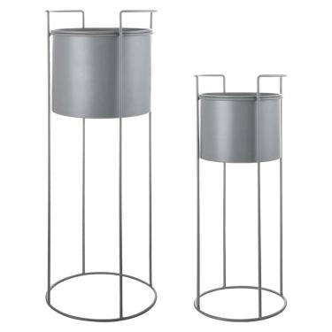 Imagem de Conjunto 2 Cachepots Decorativos com Suporte de Metal Cinza SD0285 BTC