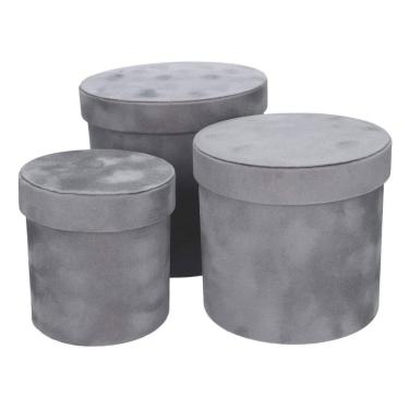 Imagem de Conjunto 3 Cestos Decorativos em Veludo Cinza QL0056 BTC