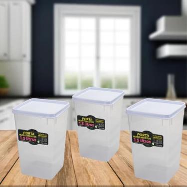 Imagem de Kit 3 Potes Mantimento Herméticos 1kg Alimento Tampa e Trava Empilháve