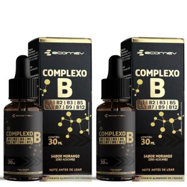 Imagem de 2x Complexo B Liquido Sublingual Vegano Sem Açúcar Sabor Morango 30ml 