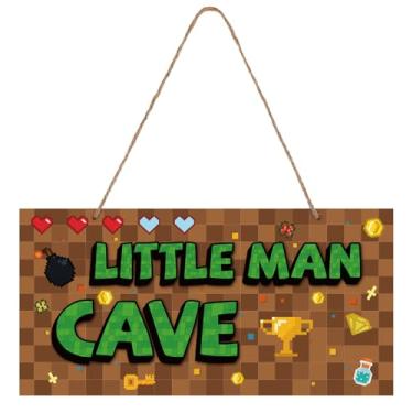 Imagem de Placa Porta com Tema Pixel, Placa de Madeira para Pendurar na Parede com Caveira do Homenzinho Ideal para Decoração Parede Quarto de Criança Berçário e Quarto Menino