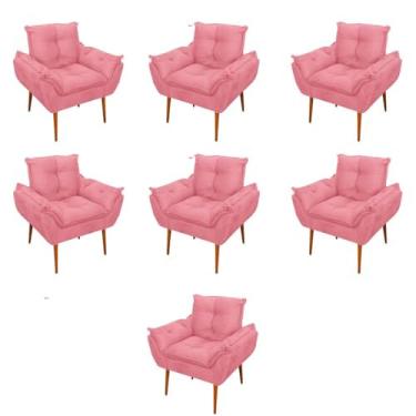 Imagem de Kit 07 Poltronas Decorativas Opala Retro Consultório Suede Cor:rosa