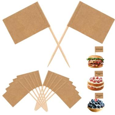 Imagem de 100 peças de mini bandeiras de palito, bandeiras em branco dupla face em palitos marcadores de etiquetas de alimentos para festa buffet topo de cupcake para charcutaria acessórios de tábua de queijos