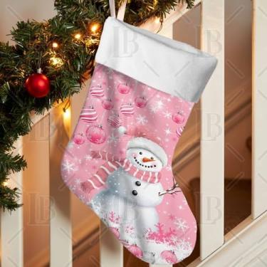 Imagem de Meia de Natal, rosa, boneco de neve, bola de Natal, 45,7 cm grande, flocos de neve de inverno, decorações de Natal, meia pendurada para festa de férias em família, lareira