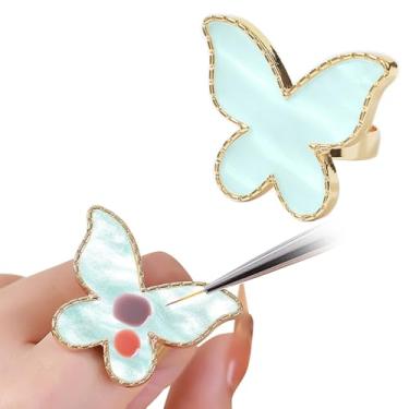 Imagem de Mini porta-esmaltes para arte de unhas, mini bandeja de anel, paleta, dedo usável, esmalte de unha, recipiente de cola, ferramenta de manicure, borboleta azul