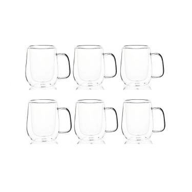 Imagem de Jogo 6 Copos Parede Dupla Com Alça 350ml Borossilicato