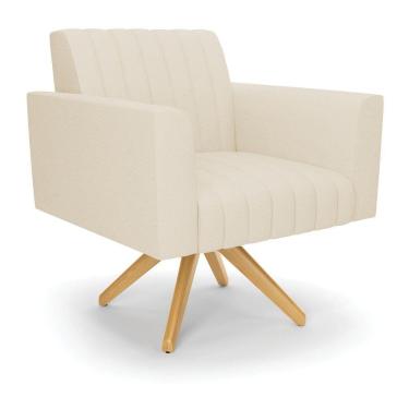 Imagem de Poltrona Giratória Viena Gomada Linho Base De Madeira Ma30 - D'rossi Cor A19 Bege