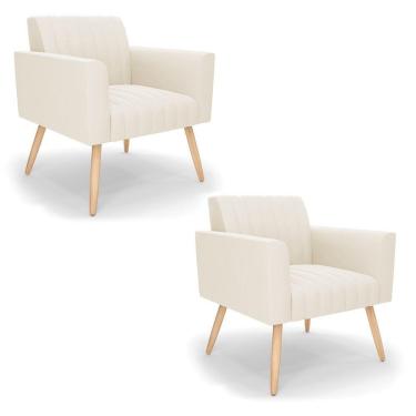 Imagem de Kit 2 Poltronas Viena Gomada Veludo Pés Palito Natural - D'rossi Cor Bege