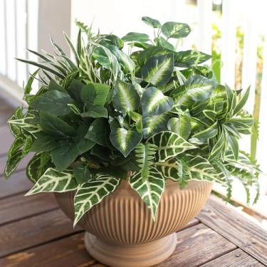 Imagem de Hobyhoon Plantas de vegetação artificial, cachos grandes fora de plantas artificiais para decoração ao ar livre – planta falsa resistente a UV para plantadores, arbustos de vegetação falsos realistas