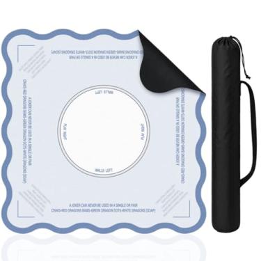 Imagem de Hillsuren Blue Scalloped Mahjong Mat Set with 1 Carrying Bag 31.5" x 31.5" Anti Slip Noise Reduction Gaming Mat Mahjong/Poker/Board Games/Card Games/Dominoes Accessories for Adult