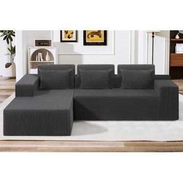 Imagem de HABUTWAY Sofás seccionais para sala de estar, sem montagem, sofá em forma de L 266.7 cm sofá modular secional com assento profundo, conjuntos de móveis de sofá de nuvem para apartamento, veludo cotelê