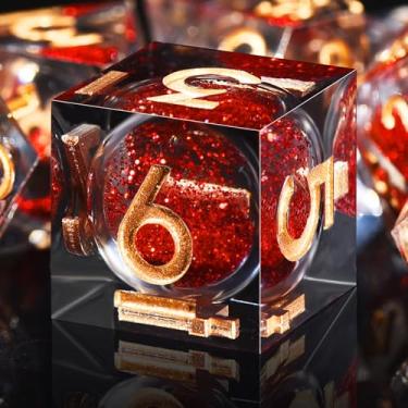 Imagem de AUSTOR Liquid Core DND Dice Set, 7-Die Sharp Edge Polyhedral Dice Quicksand Handmade Resin Dices for Dungeons and Dragons RPG MTG Table Games, Black & Red, Copper
