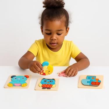 Imagem de Kit 3 Quebra-Cabeças Premium Madeira Infantil Educativo Super Colorido e Divertido Brinquedo Montessori Seguro 2 NÍVEIS (KIT MIX NIVEL 1)