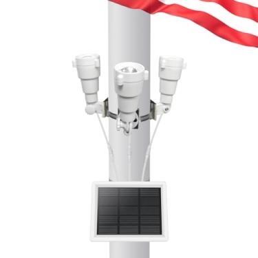 Imagem de Luz de mastro de bandeira alimentada por energia solar, 3 super holofotes PC Crystal LED, IP65 à prova d'água, luz de mastro alimentada por energia solar, serve para mastros de bandeira de 6 pés de