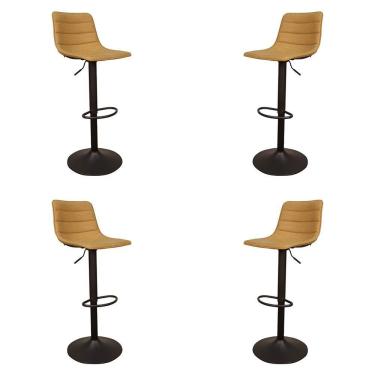 Imagem de Kit 4 Banquetas Decorativas Travis Pu Com Regulagem De Altura Base Disco C/apoio Para Os Pés Caramelo/preto G56 - Gran Belo