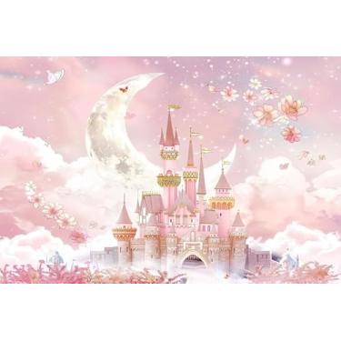 Imagem de ZJRBJB 3 x 2,4 m decoração de castelo de princesa rosa pano de fundo floral lua infantil conto de fadas aniversário flores fantasia país das maravilhas gênero mágico revelar chá de bebê banner cabine