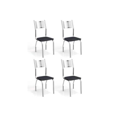 Imagem de Cadeira de Cozinha Munique 4C047 Kit 4 Un Cromado/Courano Preto - Kappesberg