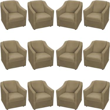 Imagem de Kit 12 Poltronas Mila Pé De Plástico Cromado - Nude Suede