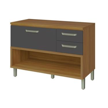 Imagem de Balcão De Cozinha 1 Porta 2 Gavetas Com Caixa Organizadora 120cm Princesa Nesher Móveis Freijó-grafite