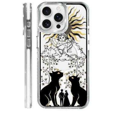 Imagem de MQJCYB Capa magnética para iPhone 15 Pro Max com design em base transparente, compatível com MagSafe, capa protetora fina de TPU macio para telefone feminino e meninas amor Deus casal grego gato