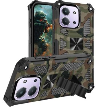 Imagem de CCSmall Capa camuflada para Xiaomi Redmi 15C com suporte para homens, capa protetora à prova de choque de grau militar capa dobrável embutida com suporte para Xiaomi Redmi 15C camuflado verde exército