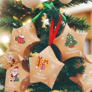 Imagem de 16 caixas de doces de pentagrama de Natal com fita - decorações de lembrancinhas de festa | Presentes de inverno e Natal de Ano Novo, caixa festiva indispensável para presente de chocolates doces