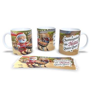 Imagem de Caneca de Natal com Papai Noel Surfista, Porcelana Branca, Tema Tropical, Decoração Praiana de Natal (19982)