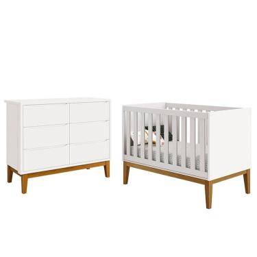 Imagem de Berço Americano Com Cômoda 6 Gavetas New Classic Branco Com Pés Madeiras - Reller