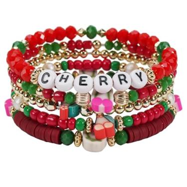 Imagem de Twinfree Pulseiras de frutas, pulseira de corda elástica com contas de disco de surfista, pingentes de joias femininas boêmias elásticas da amizade, One Size, Miçangas, Sem Pedra Preciosa