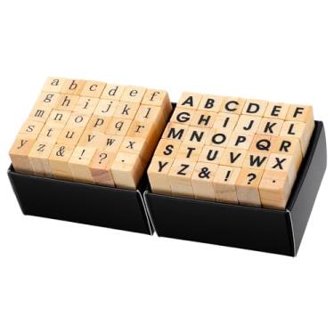 Imagem de 60 peças de carimbos pequenos de madeira, carimbo de borracha de madeira com letra do alfabeto para fazer cartões, artesanato DIY, material de scrapbook, etc