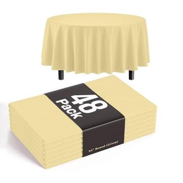 Imagem de Exquisite Toalhas de mesa redondas amarelas claras de plástico descartáveis, pacote com 48, toalhas de mesa redondas de 213 cm, toalhas de mesa amarelas descartáveis, toalha de mesa de plástico para
