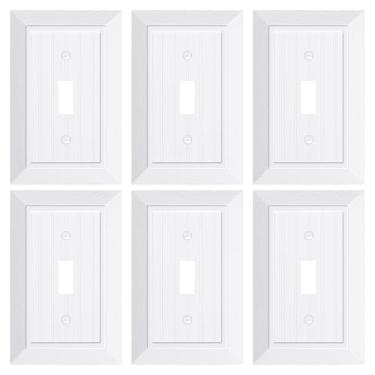 Imagem de Pacote com 6 placas clássicas para interruptores de luz de interruptor único, capas decorativas de policarbonato inquebrável, placa de parede de 1 grupo branco puro
