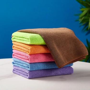 Imagem de Pacote com 5 panos de limpeza de microfibra, toalhas absorventes multiuso para cozinha, lavagem de louça, detalhes de carro, uso doméstico, multicolorido