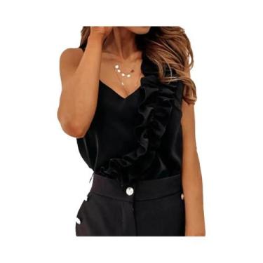 Imagem de Blusa Feminina De Verão Sem Mangas Com Decote Em V E Babados, Camisa C