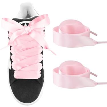 Imagem de UamGlsob Cadarços de fita para tênis Adidas Campus 00s, cadarços planos de cetim de 1,9 cm de largura para mulheres e meninas, rosa, 45"/115cm