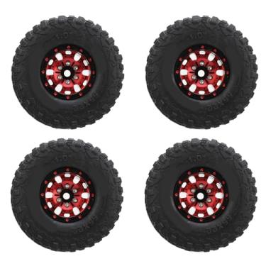 Imagem de RiToEasysports Rodas e Pneus de Carro RC 1:24, Aros de Liga de Alumínio Com Aderência Aprimorada e Design de Travamento para Veículos RC Todo Terreno SCX24 Bronco C10 JLU Deadbolt FMS FCX24 (Vermelho)