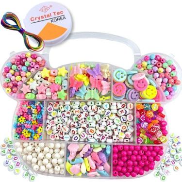 Imagem de Kit Miçangas Infantil Coloridas P/ Montar Pulseiras Maleta Urso Fio de