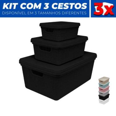 Imagem de Kit 3 Caixas Cestos Organizador Armário Gaveta Tampa P M G - Jaguar, P