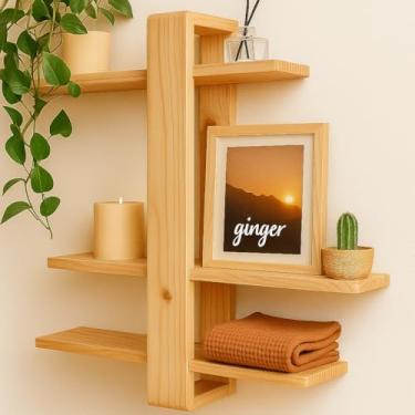 Imagem de Prateleira de Parede em Madeira de Reflorestamento Natural Maciça 50x35 | Instalação Sem Furos | Flutuante Moderna | Sala Quarto Cozinha |Decoração | Minimalista | Loft | Hall – by Ateliê TH Wood Art