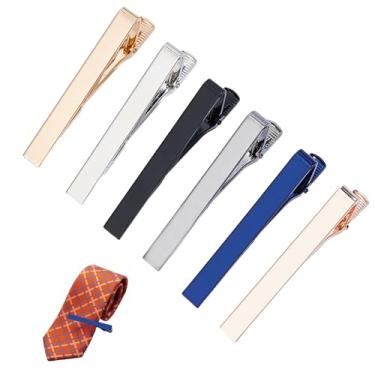 Imagem de NICENEEDED 6 clipes de gravata para homens, clipes de pressão brilhantes multicoloridos, 0,26 x 2,17 polegadas, prendedor de gravata de gravata adequado para aniversário de casamento, negócios