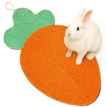 Imagem de Tapete para arranhar coelho, sisal natural, gato, coelhinho, tapete para arranhar cenoura, cuidados com garras e dentes para morder dormir, aninhar, cama de animais pequenos, brinquedos para mastigar