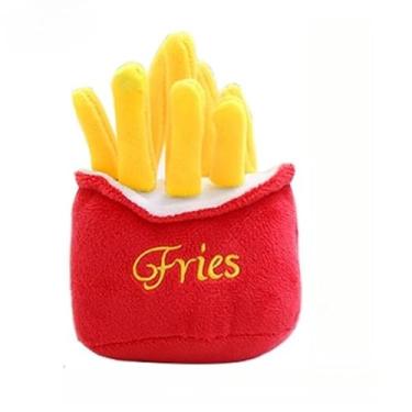 Imagem de Brinquedo de Pelúcia com Corda e Som para Cães e Gatos – Mordida Resistente, Material Macio e Seguro, Ideal para Treino, Diversão e Alívio do Estresse (Batatas fritas)