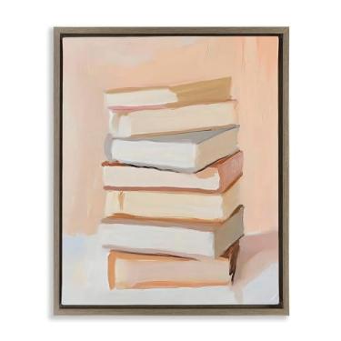Imagem de Stupell Industries Book Stack Soft Orange Gray Framed Floater Canvas Wall Art, design by LSR Design Studio, 30 x 25